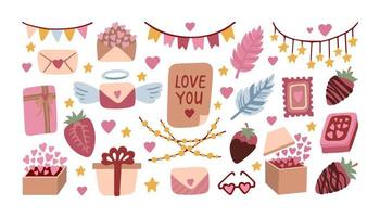 Romantic clipart collection in flat style. Vector illustration, valentine's day doodle.