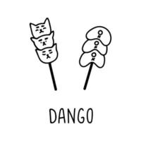 Japanese dango in hand drawn doodle style. Asian food for restaurants menu vector