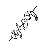 Fried shrimp skewer in hand drawn doodle style. Asian food for restaurants menu vector