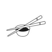 Japanese chinese sticks with soy sauce in hand drawn doodle style. Asian food for restaurants menu vector