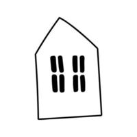 Hand drawn cute house with windows. Doodle vector illustration