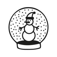 Hand drawn Christmas snow globe with snowman. Doodle vector illustration