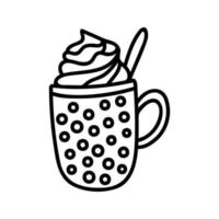 Hand drawn winter cup of cocoa with marshmallows and cream. Doodle vector illustration