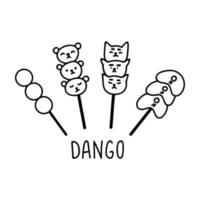 Japanese dango in hand drawn doodle style. Asian food for restaurants menu vector