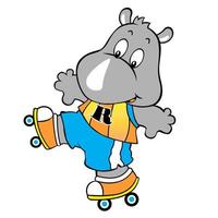 Cute rhino playing roller skate, vector cartoon illustration