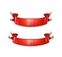 3d realistic vector illustration. Glossy red velvet ribbons. Isolated on white background.