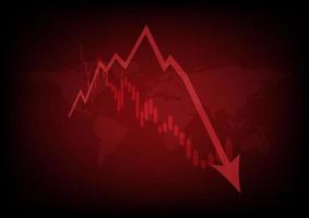 económico crítico crisis concepto. bajo polígono con un estructura metálica de el inferior flecha y brillante en rojo mundo mapa antecedentes. recesión financiero, criptomoneda, oro, y el valores mercado. vector