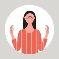 Angry rage young woman, irritability concept. Human negative emotion. Female feeling furious aggresive. vector