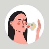 Woman with fruity smelling bteath, diabetes symptom. vector