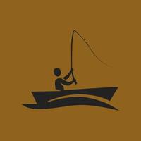 Vector silhouette design of a person fishing in a boat