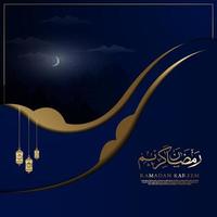 ramadan abstract background with moon and golden lantern vector