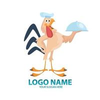 Chicken chef mascot with ready dish vector