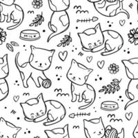 COLORING PAGE KITTY PATTERN Seamless Sketch Vector Illustration