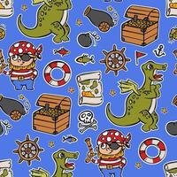 TREASURE MAP Marine Pirate Dino Cartoon Hand Drawn Pattern vector