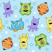 Seamless monsters pattern. Cute monsters. Vector illustration. Cartoon style.