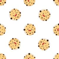 Cute chocolate chip cookie seamless pattern. Vector illustration. Food icon concept. Flat cartoon style.