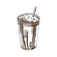 A hand-drawn sketch of milkshake with chocolate. Vintage illustration. Element for the design of labels, packaging and postcards. vector