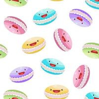 Cute macarons seamless pattern. Vector illustration. Food icon concept. Flat cartoon style.