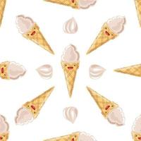 Cute ice cream cone seamless pattern. Vector illustration. Food icon concept. Flat cartoon style.