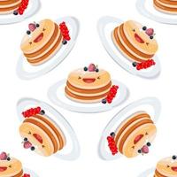 Cute pancakes seamless pattern. Vector illustration. Food icon concept. Flat cartoon style.