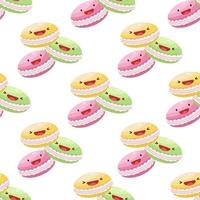 Cute macarons seamless pattern. Vector illustration. Food icon concept. Flat cartoon style.