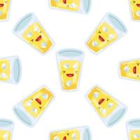 Cute  glass of juice with ice seamless pattern. Vector illustration. Food icon concept. Flat cartoon style.