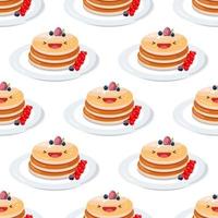 Cute pancakes seamless pattern. Vector illustration. Food icon concept. Flat cartoon style.