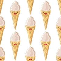 Cute ice cream cone seamless pattern. Vector illustration. Food icon concept. Flat cartoon style.
