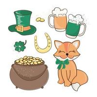 PATRICK SYMBOLS Saint Patrick Day Fox Vector Illustration Set