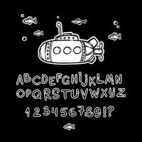 PIRATE SUBMARINE ALPHABET Monochrome Vector Illustration Set