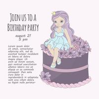 PRINCESS CAKE Birthday Girl In Crown Vector Illustration Set