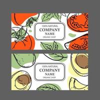 TOMATO AVOCADO LABELS Sketch Style Vector Illustration Set