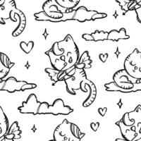 VALENTINE DAY PARTY Cat Seamless Pattern Vector Illustration