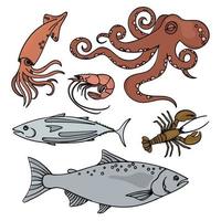 Oceano vida mar animales sano Mariscos vector ilustración conjunto