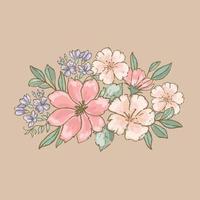 retro flores floral ramo de flores mano dibujado vector ilustración conjunto