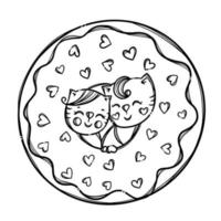 VALENTINE DOUGHNUT Sweet Cats Holiday Vector Illustration Set