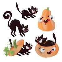 PUMPKIN KITTEN Halloween Animal Comic Vector Illustration Set