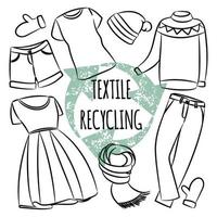 TEXTILE RECYCLING Ecological Problem Vector Illustration Set