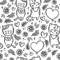 VALENTINE CAT Day Cartoon Seamless Pattern Vector Illustration