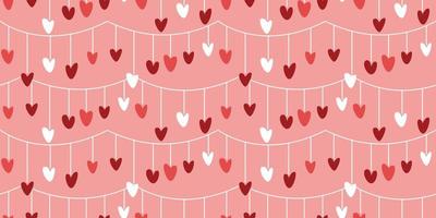 Beautiful pattern heart Garland Valentine's Day light design. flag railing heart shaped lights For decorating birthday cards, Valentine's cards, or wedding cards. Heart pattern pink and red color. vector