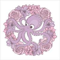 OCTOPUS WREATH Holiday Flower Bouquet Vector Illustration Set