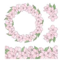 SAKURA DECORATION Pink Flowers Clip Art Vector Illustration Set