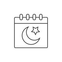 line icon calendar with crescent moon isolated on white background. vector