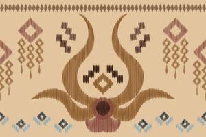 Ethnic Ikat fabric pattern geometric style.African Ikat embroidery Ethnic oriental pattern white brown cream background. Abstract,vector,illustration. For texture,clothing,wrapping,decoration,carpet. vector