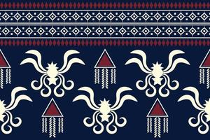 Ethnic fabric pattern geometric style. Sarong Aztec Ethnic oriental pattern traditional Dark navy blue background. Abstract,vector,illustration. Use for texture,clothing,wrapping,decoration,carpet. vector