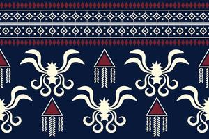 Ethnic fabric pattern geometric style. Sarong Aztec Ethnic oriental pattern traditional Dark navy blue background. Abstract,vector,illustration. Use for texture,clothing,wrapping,decoration,carpet. vector