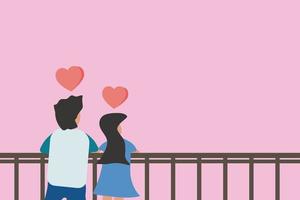 Vector of joyful cute lovely couple in love date and watch view together with heart and pink background wallpaper use for valentines or love couple valentine day love wallpaper concept.