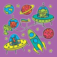 PLANETS AND RESIDENTS Space Stickers Vector Illustration Set