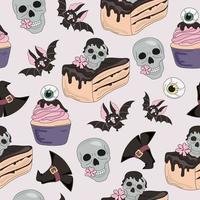 SKULL SWEETS Of Halloween Seamless Pattern Vector Illustration