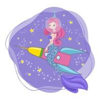 TRAVELING MERMAID Space Princess Vector Illustration Set